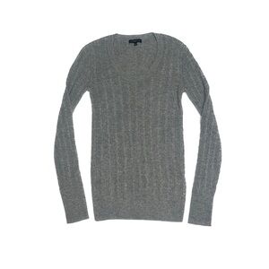 Express Gray Cable Knit Long Sleeve Scoop Neck 100% Cashmere Sweater, size small